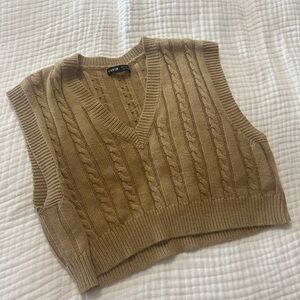 SHEIN V-Neck Cable Knit Sweater Vest - Brown
